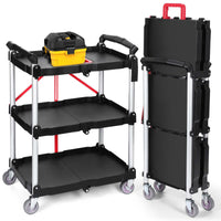 Garvee Foldable Utility Cart Heavy Duty 176 LBS with 360° Swivel Wheels and Ergonomic Red Handle, PP Trays & Aluminum Frame, Locking Wheels, for Office Garage Kitchen
