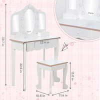 Garvee Kids Vanity Table Set with 3 Mirrors and Light Suitable for Age 3-10, White