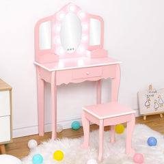 Garvee Kids Vanity Table Set with 3 Mirrors and Light Suitable for Age 3-10, Pink - Pink
