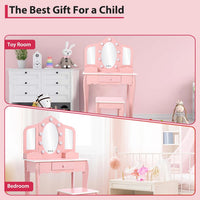 Garvee Kids Vanity Table Set with 3 Mirrors and Light Suitable for Age 3-10, Pink