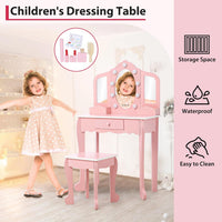 Garvee Kids Vanity Table Set with 3 Mirrors and Light Suitable for Age 3-10, Pink