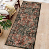 Garvee 2x6 Ultra-Thin Washable Runner Rug Non-Slip Non-Shedding Hallway Runner, Stain Resistant Kitchen Doorway Bedside Carpet for Mat Laundry Entryway, Brick Red - Red-Brown