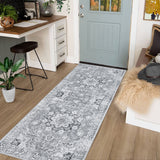 Garvee 2x6 Ultra-Thin Washable Runner Rug Non-Slip Non-Shedding Hallway Runner, Stain Resistant Kitchen Doorway Bedside Carpet for Mat Laundry Entryway, Brick Red - Gray