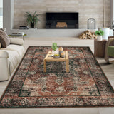 Garvee 5x7 Ultra-Thin Washable Vintage Area Rug Large Boho Non-Slip Non-Shedding Rug for Living Room Bedroom Oriental Medallion Print Floor Carpet for Dining Room Home, Brick Red - Red-Brown