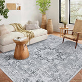 Garvee 8x10 Ultra-Thin Vintage Area Rug Large Boho Non-Slip Oriental Print Rug for Bedroom, Indoor Floor Carpet for Living Room, Under Table, Office, Grey - Gray