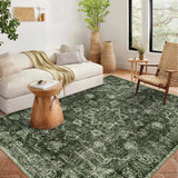 Garvee 9x12 Ultra-Thin Vintage Medallion Area Rug for Living Room, Non Slip Boho Large Living Room Rug, Vintage Oriental Indoor Floor Carpet for Bedroom, Dining Room, Office, Dorm, Brick Red - Green