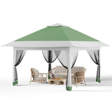 Garvee 12' × 12' Pop Up Gazebo Tent, Double Roof Patio Canopy with Mosquito Netting, Light Green