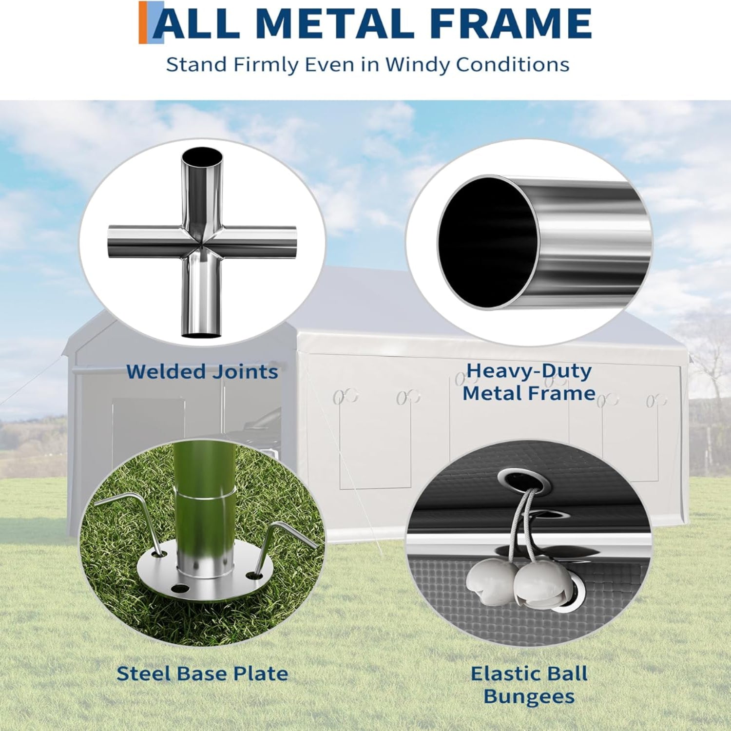 Garvee 10x20ft Portable Garage Carport Heavy Duty Steel Frame Removable Sidewalls Roll-Up Windows 180G PE Tarp Yellow Outdoor Shelter