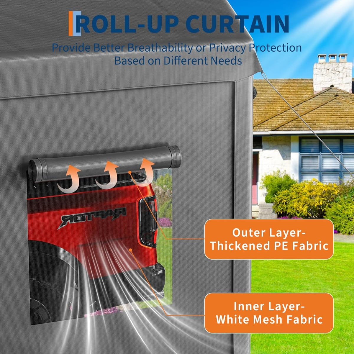 Garvee 10x20ft Portable Garage Carport Heavy Duty Steel Frame Removable Sidewalls Roll-Up Windows 180G PE Tarp Yellow Outdoor Shelter