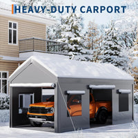 Garvee 10x20ft Portable Garage Carport Heavy Duty Steel Frame Removable Sidewalls Roll-Up Windows 180G PE Tarp Yellow Outdoor Shelter