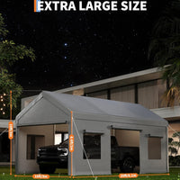 Garvee 10x20ft Portable Garage Carport Heavy Duty Steel Frame Removable Sidewalls Roll-Up Windows 180G PE Tarp Yellow Outdoor Shelter