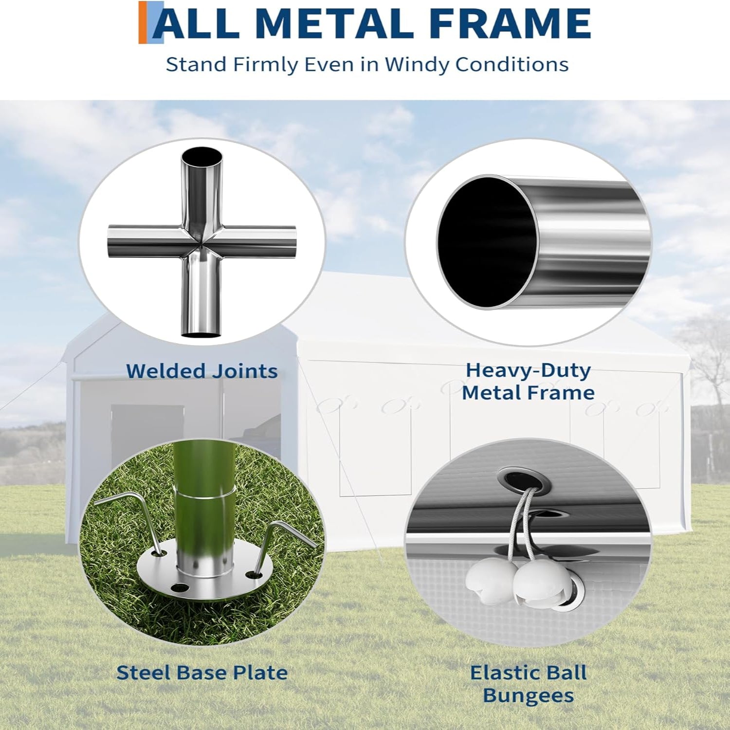 Garvee 10x20ft Portable Garage Carport Heavy Duty Steel Frame Removable Sidewalls Roll-Up Windows 180G PE Tarp Yellow Outdoor Shelter