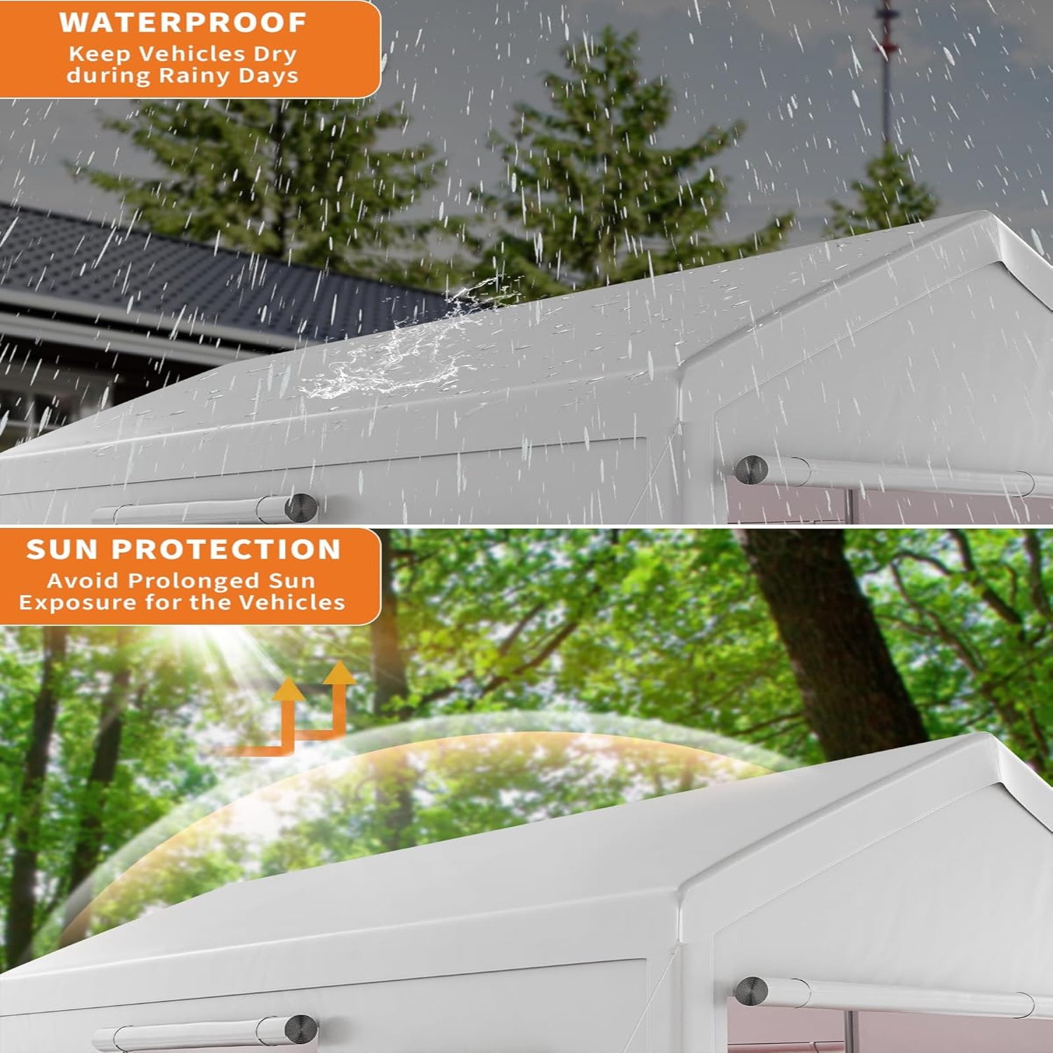 Garvee 10x20ft Portable Garage Carport Heavy Duty Steel Frame Removable Sidewalls Roll-Up Windows 180G PE Tarp Yellow Outdoor Shelter