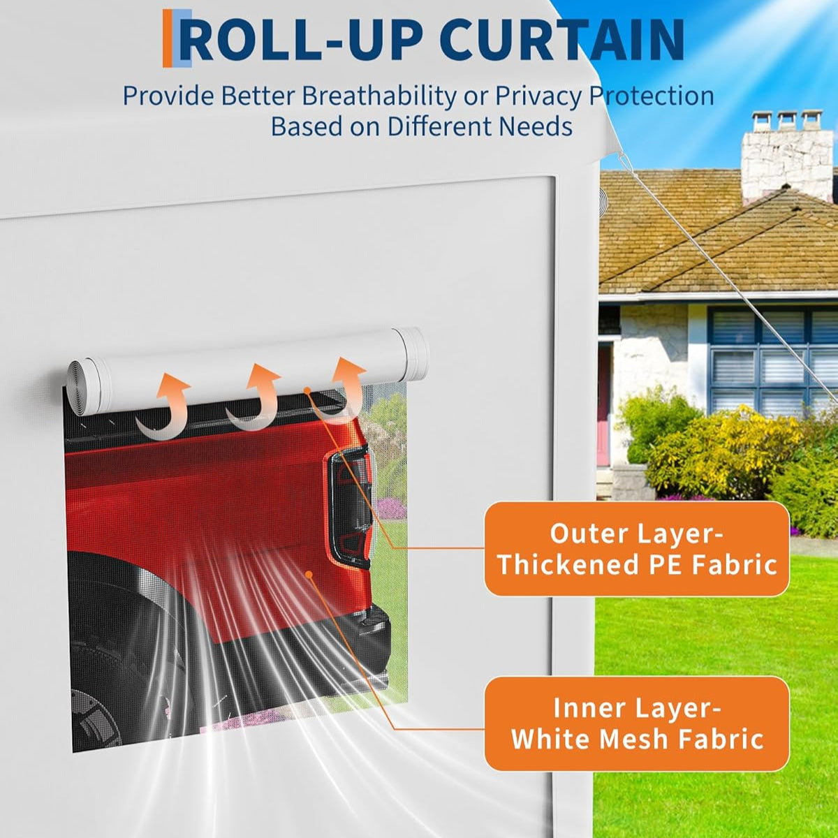 Garvee 10x20ft Portable Garage Carport Heavy Duty Steel Frame Removable Sidewalls Roll-Up Windows 180G PE Tarp Yellow Outdoor Shelter