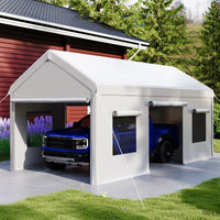 Garvee 10x20ft Portable Garage Carport Heavy Duty Steel Frame Removable Sidewalls Roll-Up Windows 180G PE Tarp Yellow Outdoor Shelter