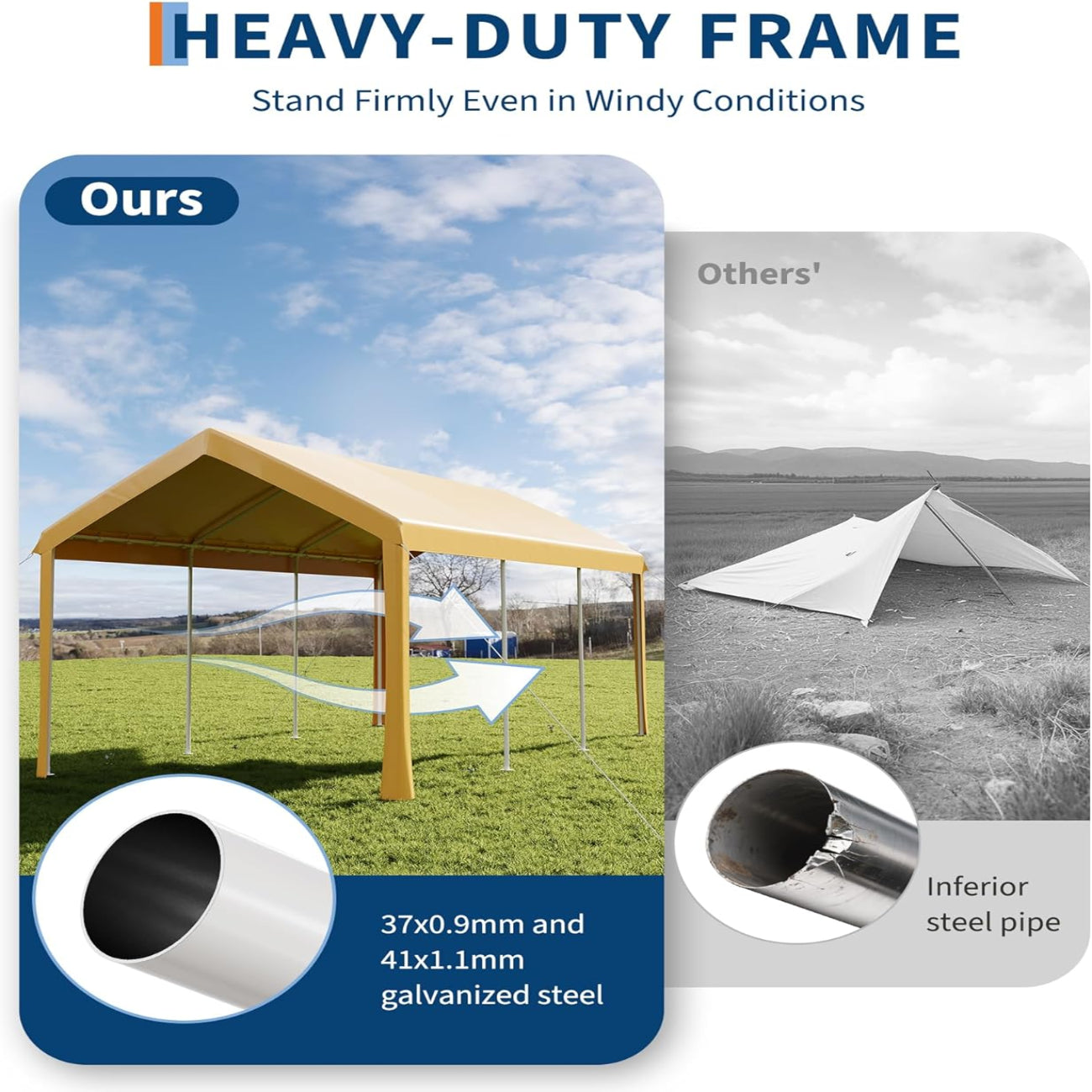 Garvee Heavy Duty 10x20 Ft Carport Canopy with Galvanized Steel Frame, Side-Opening Door & Roll-Up Windows, Tear-Proof PE Fabric, Portable Outdoor Shelter for Vehicles & Boats