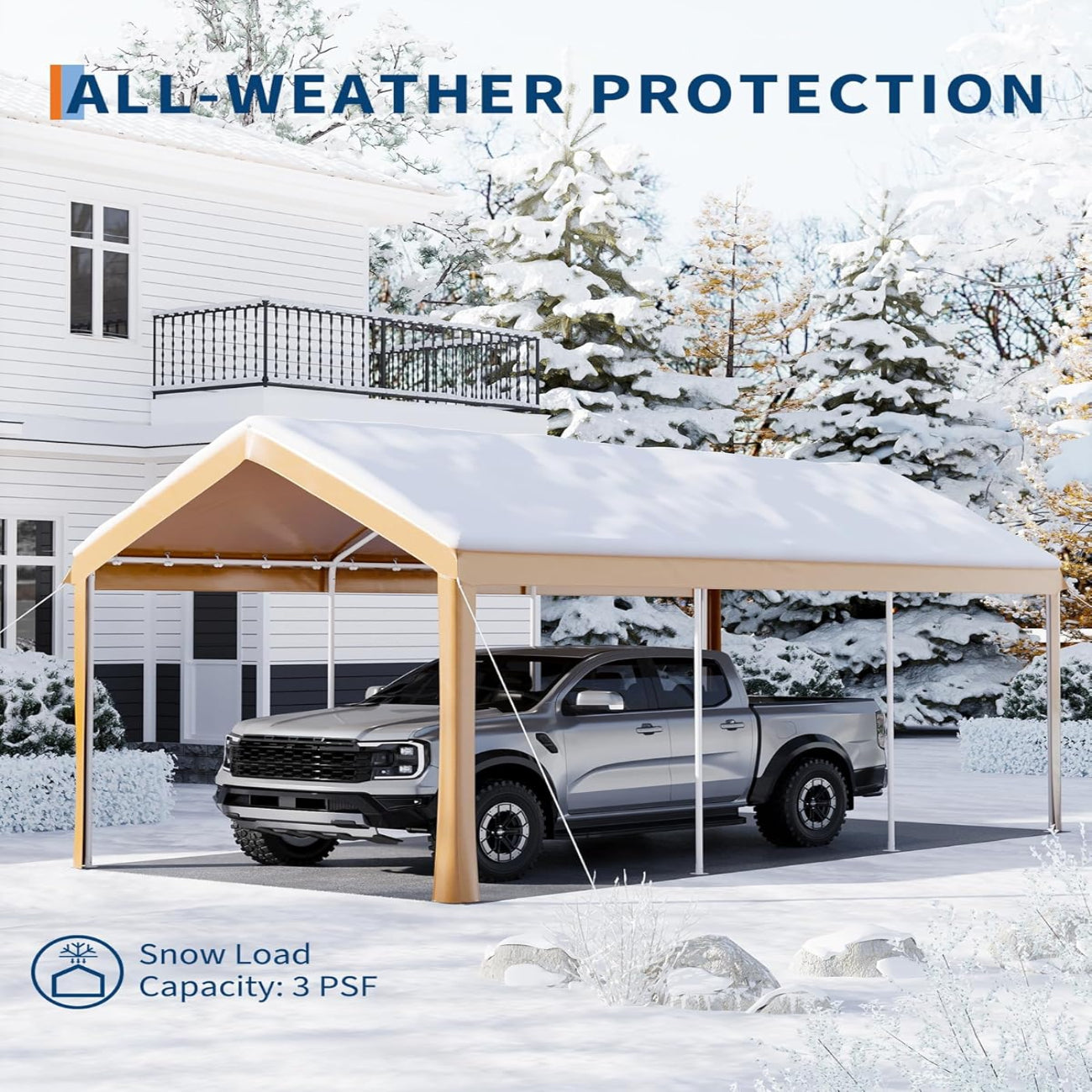 Garvee Heavy Duty 10x20 Ft Carport Canopy with Galvanized Steel Frame, Side-Opening Door & Roll-Up Windows, Tear-Proof PE Fabric, Portable Outdoor Shelter for Vehicles & Boats