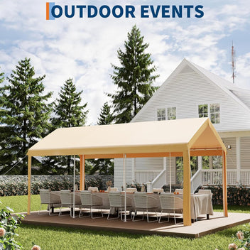 Garvee Heavy Duty 10x20 Ft Carport Canopy with Galvanized Steel Frame, Side-Opening Door & Roll-Up Windows, Tear-Proof PE Fabric, Portable Outdoor Shelter for Vehicles & Boats