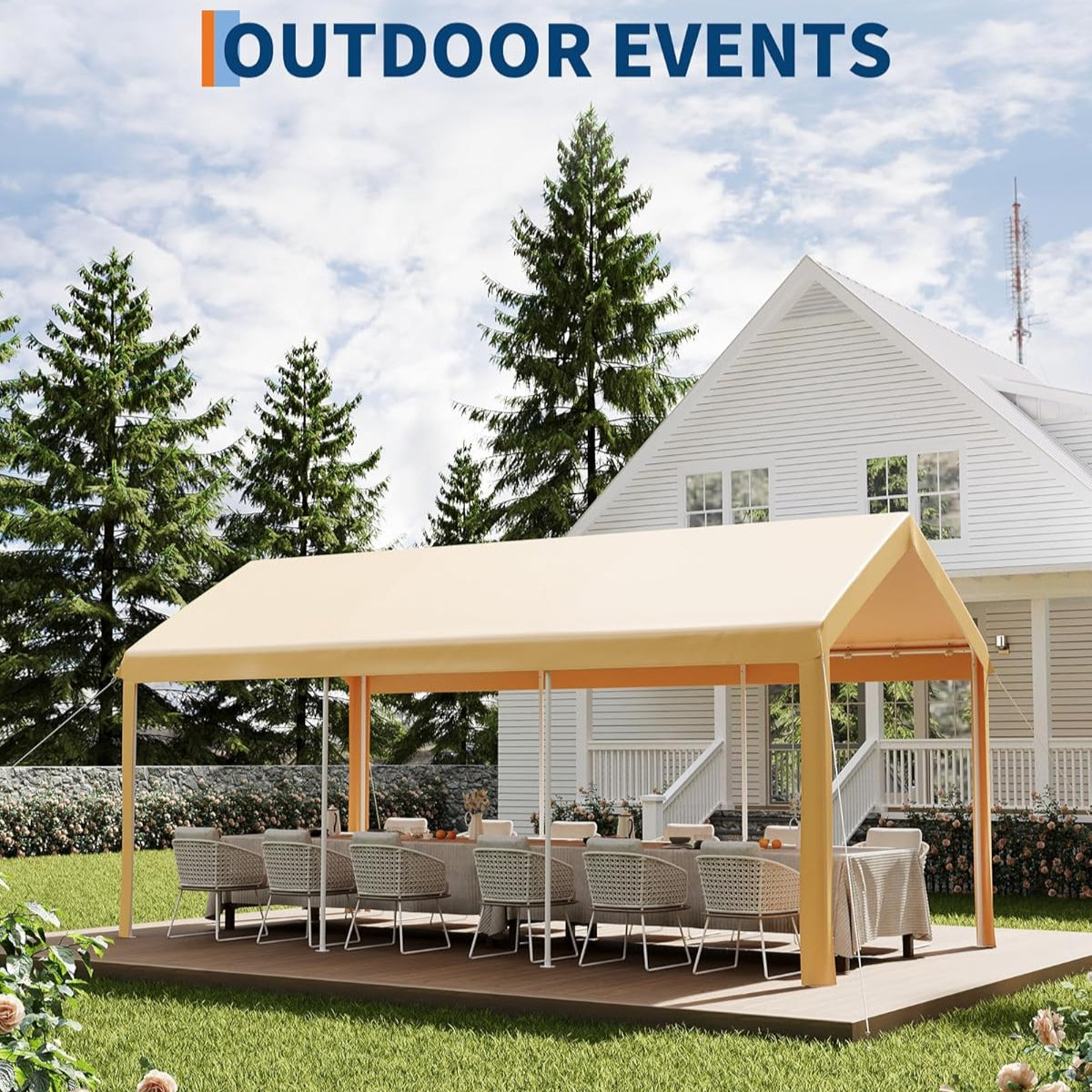 Garvee Heavy Duty 10x20 Ft Carport Canopy with Galvanized Steel Frame, Side-Opening Door & Roll-Up Windows, Tear-Proof PE Fabric, Portable Outdoor Shelter for Vehicles & Boats