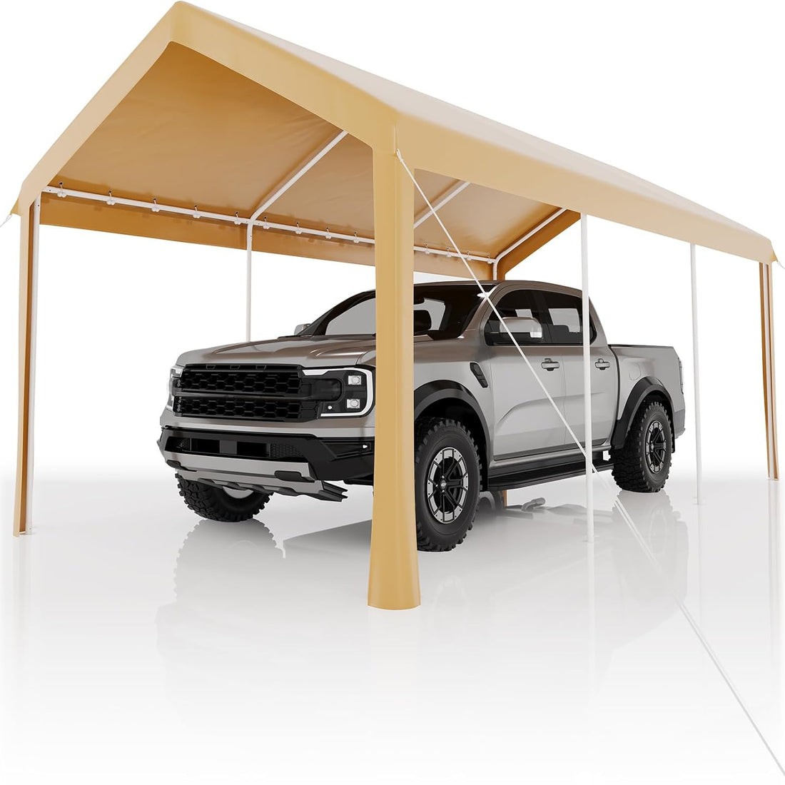 Garvee Heavy Duty 10x20 Ft Carport Canopy with Galvanized Steel Frame, Side-Opening Door & Roll-Up Windows, Tear-Proof PE Fabric, Portable Outdoor Shelter for Vehicles & Boats