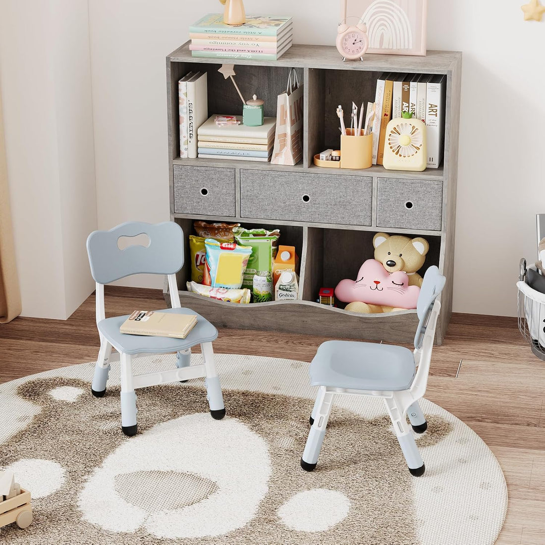 Garvee Set of 2 Kids Chairs in 3 Level Height Adjustable Design Suitable for Age 2-6 for Home Family Classroom Nursery Indoor Use, Grayish Blue