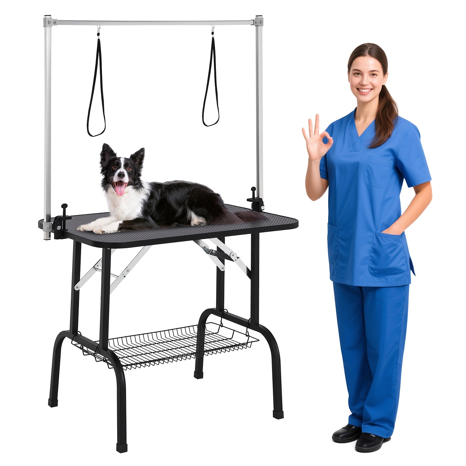 Garvee 46" Dog Grooming Table, Adjustable Height Pet Drying Desktop Foldable Pet Grooming Table Station with Arms, Noose, Mesh Tray 330LBS Capacity for Home and Pet Salon