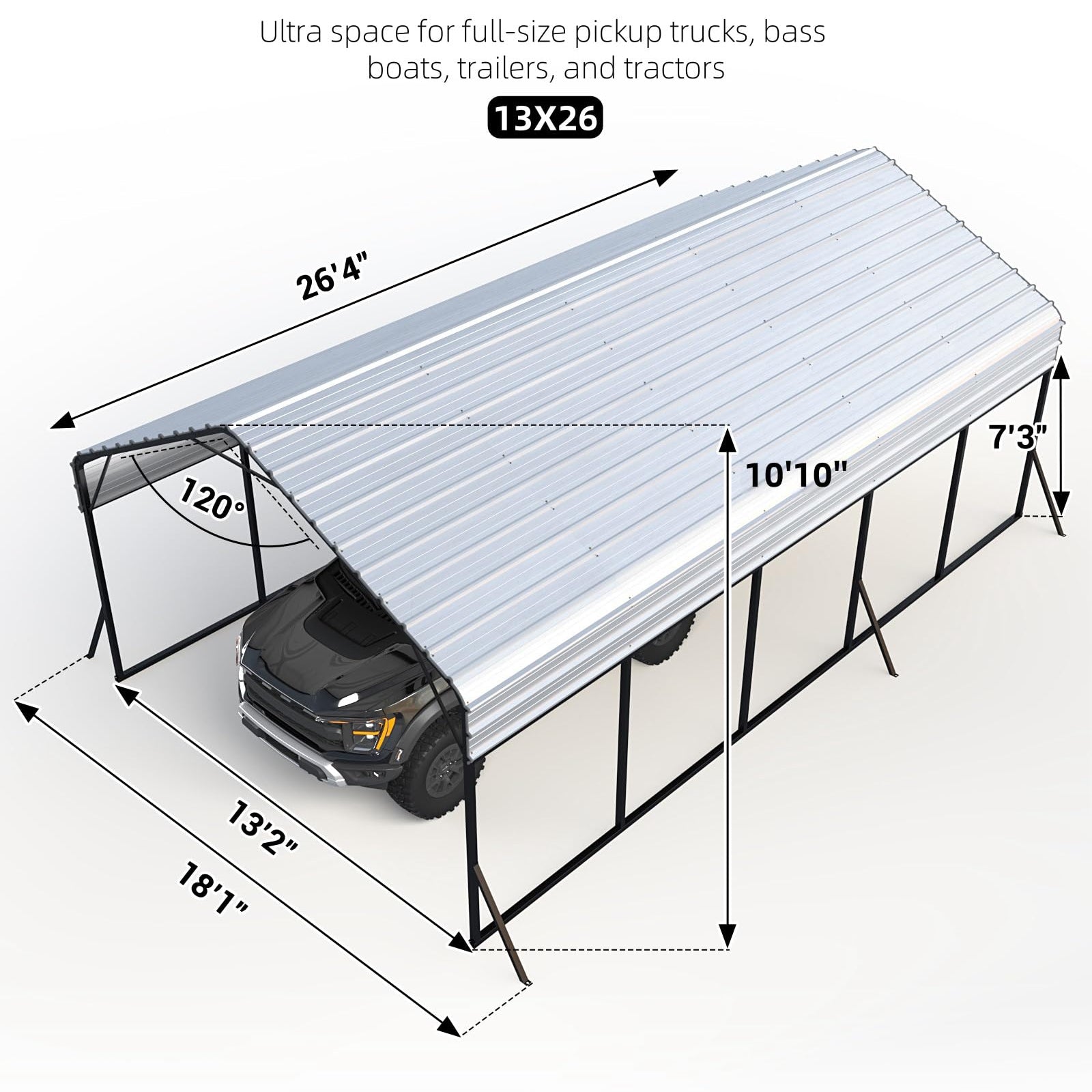 Garvee 13'x26'x11' Enclosed Oversized Metal Carport, Steel Heavy Duty Carport for All-Weather, Permanent Shelter for Full-Size Pickup Trucks, Boats, and Tractors, N.W. 1,000 Lbs