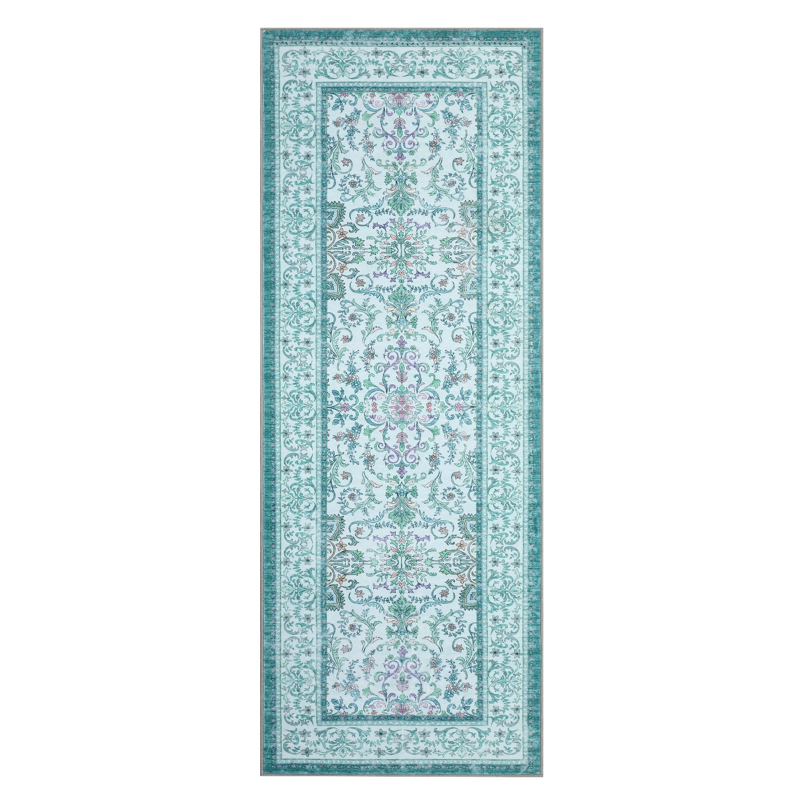 Garvee 2'x6' Runner Rug Boho Vintage Floral Rug Stain Resistant for Bedroom Dining Room Entryway Kitchen Playroom Low Pile Non Slip Soft Thin Carpet Brilliant Blue