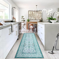 Garvee 2'x6' Runner Rug Boho Vintage Floral Rug Stain Resistant for Bedroom Dining Room Entryway Kitchen Playroom Low Pile Non Slip Soft Thin Carpet Brilliant Blue