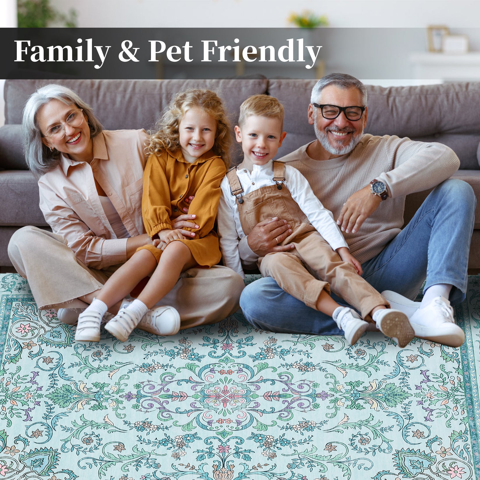 Garvee 2'x6' Runner Rug Boho Vintage Floral Rug Stain Resistant for Bedroom Dining Room Entryway Kitchen Playroom Low Pile Non Slip Soft Thin Carpet Brilliant Blue