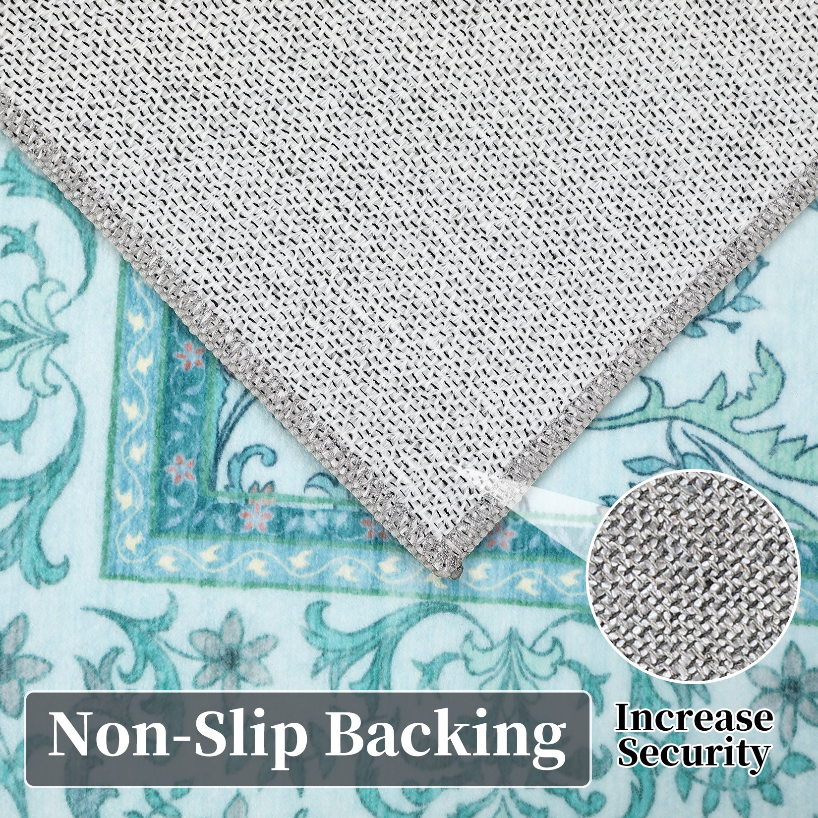 Garvee 2'x6' Runner Rug Boho Vintage Floral Rug Stain Resistant for Bedroom Dining Room Entryway Kitchen Playroom Low Pile Non Slip Soft Thin Carpet Brilliant Blue