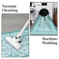 Garvee 2'x6' Runner Rug Boho Vintage Floral Rug Stain Resistant for Bedroom Dining Room Entryway Kitchen Playroom Low Pile Non Slip Soft Thin Carpet Brilliant Blue