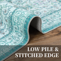 Garvee 2'x6' Runner Rug Boho Vintage Floral Rug Stain Resistant for Bedroom Dining Room Entryway Kitchen Playroom Low Pile Non Slip Soft Thin Carpet Brilliant Blue