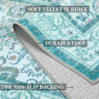 Garvee 2'x6' Runner Rug Boho Vintage Floral Rug Stain Resistant for Bedroom Dining Room Entryway Kitchen Playroom Low Pile Non Slip Soft Thin Carpet Brilliant Blue