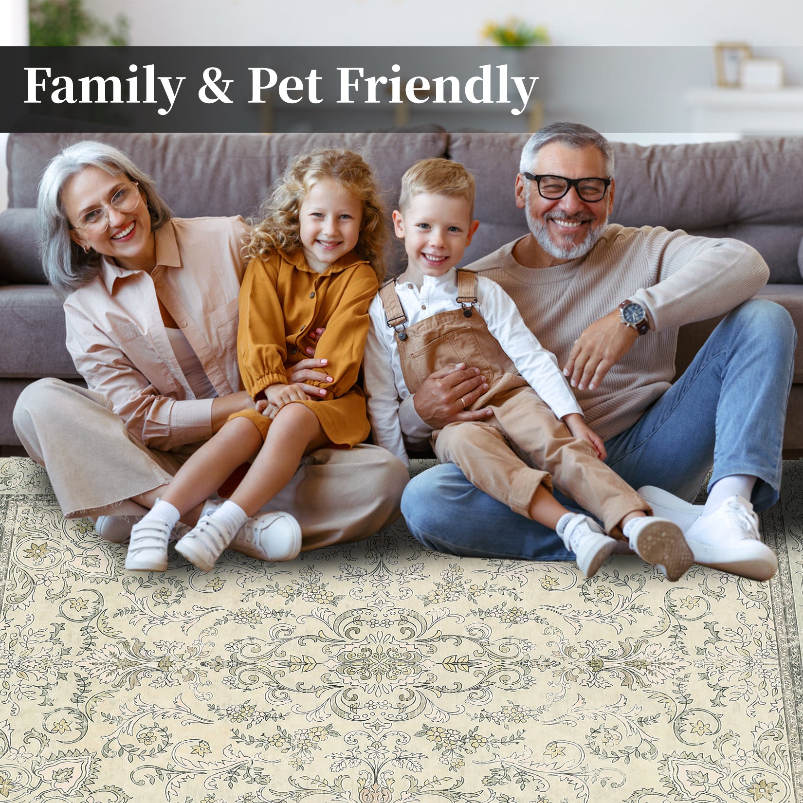 Garvee 9'x12' Boho Vintage Floral Rug Stain Resistant Low Pile Carpet For Bedroom Room Kids Playroom Office Decor Indoor Non Slip Soft Thin Carpet Light Green