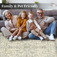 Garvee 9'x12' Boho Vintage Floral Rug Stain Resistant Low Pile Carpet For Bedroom Room Kids Playroom Office Decor Indoor Non Slip Soft Thin Carpet Light Green