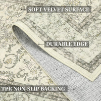 Garvee 9'x12' Boho Vintage Floral Rug Stain Resistant Low Pile Carpet For Bedroom Room Kids Playroom Office Decor Indoor Non Slip Soft Thin Carpet Light Green