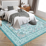 Garvee 5'x7' Boho Vintage Floral Rug Stain Resistant Low Pile Carpet For Bedroom Room Kids Playroom Office Decor Indoor Non Slip Soft Thin Carpet Brilliant Blue - Bright Blue