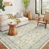 Garvee 2'x6' Runner Rug Boho Vintage Floral Rug Stain Resistant for Bedroom Dining Room Entryway Kitchen Playroom Low Pile Non Slip Soft Thin Carpet Light Green - Light Green