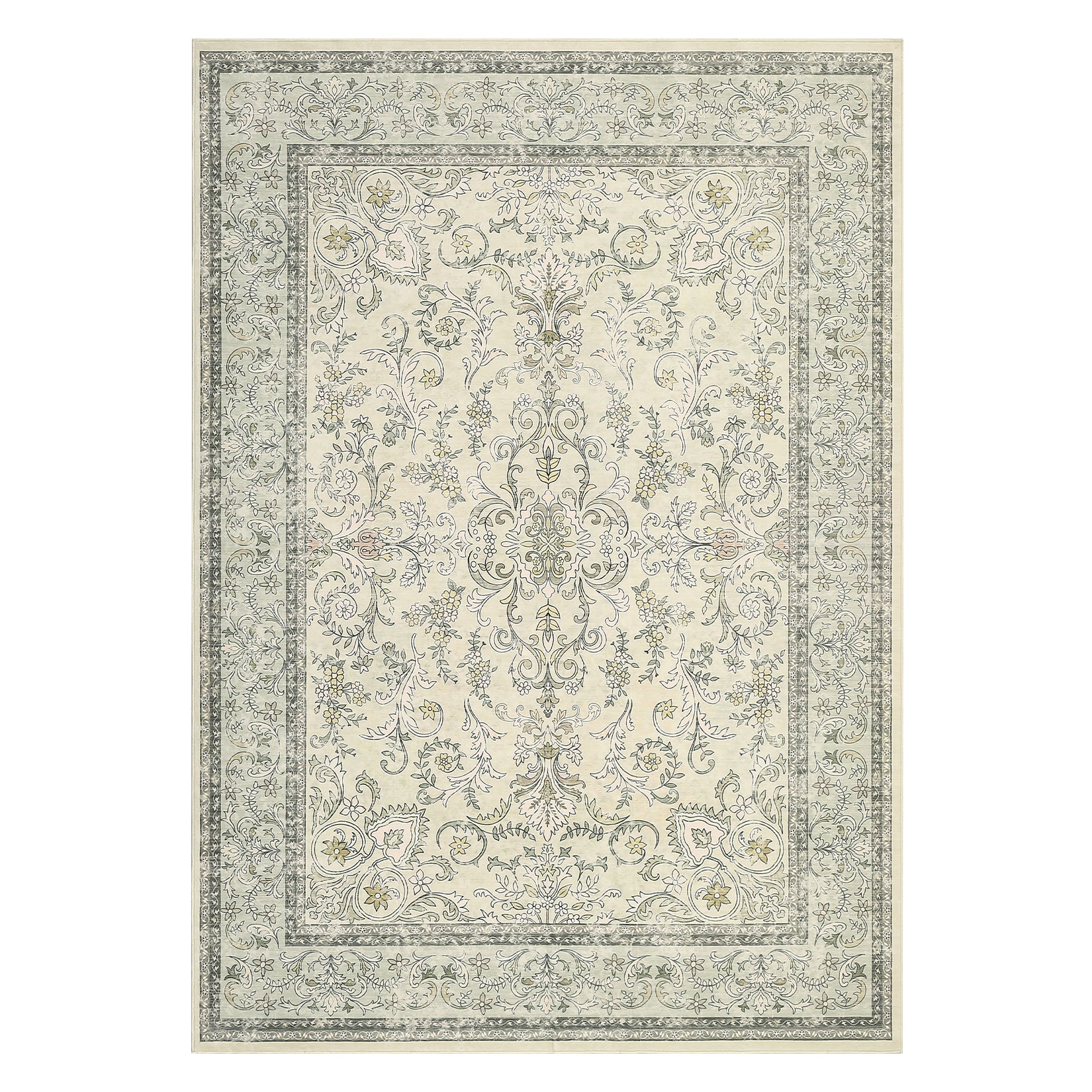 Garvee 2'x6' Runner Rug Boho Vintage Floral Rug Stain Resistant for Bedroom Dining Room Entryway Kitchen Playroom Low Pile Non Slip Soft Thin Carpet Light Green