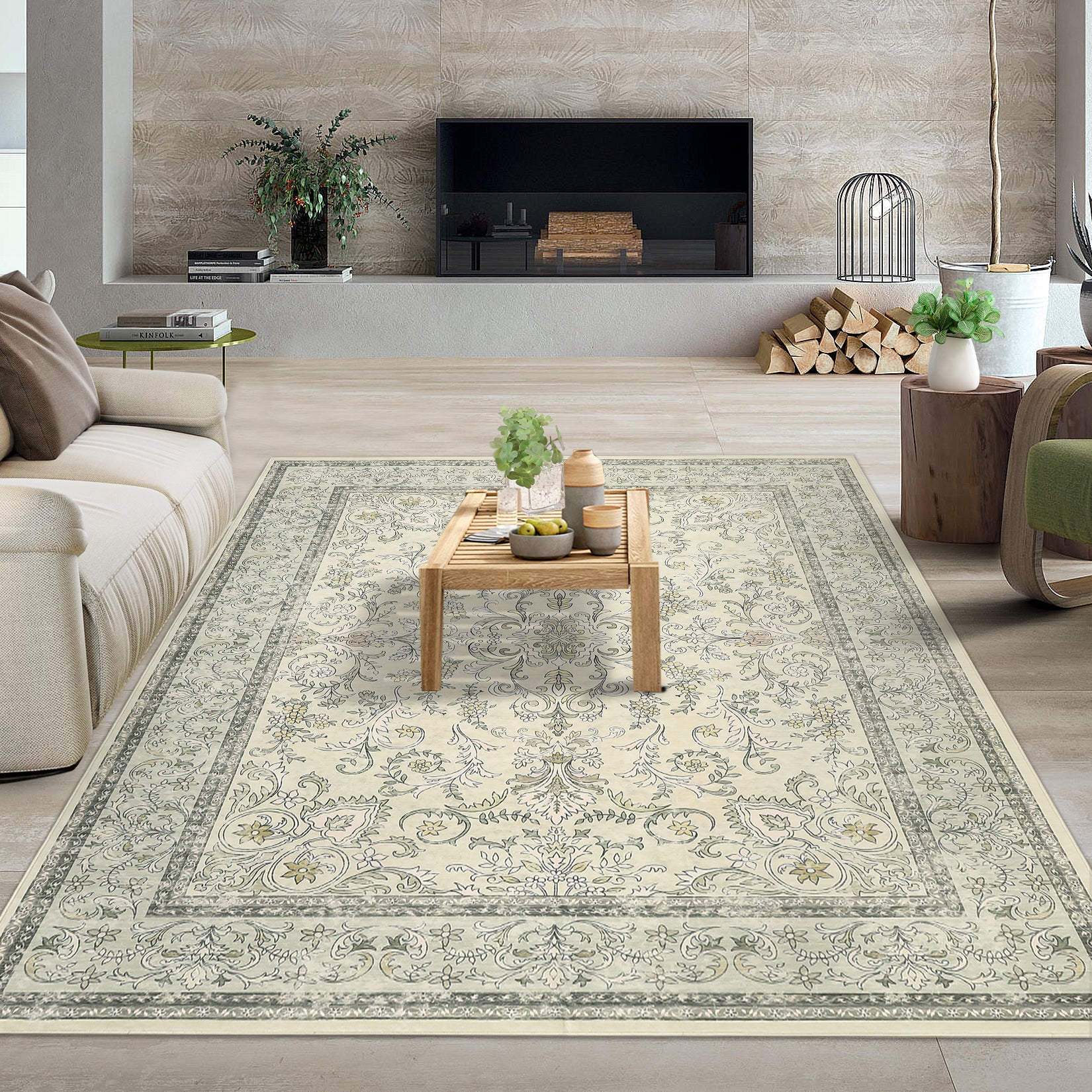 Garvee 2'x6' Runner Rug Boho Vintage Floral Rug Stain Resistant for Bedroom Dining Room Entryway Kitchen Playroom Low Pile Non Slip Soft Thin Carpet Light Green