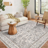 Garvee 5'x7' Boho Vintage Floral Rug Stain Resistant Low Pile Carpet For Bedroom Room Kids Playroom Office Decor Indoor Non Slip Soft Thin Carpet Pink Camel - Pink Camel