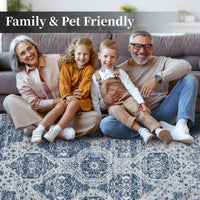 Garvee Persian Blue 5x7 Vintage Area Rug Irregular Medallion Ultra-Thin Non Slip Floral Print Indoor Mat for Living Room Dining Room Bedroom Farmhouse