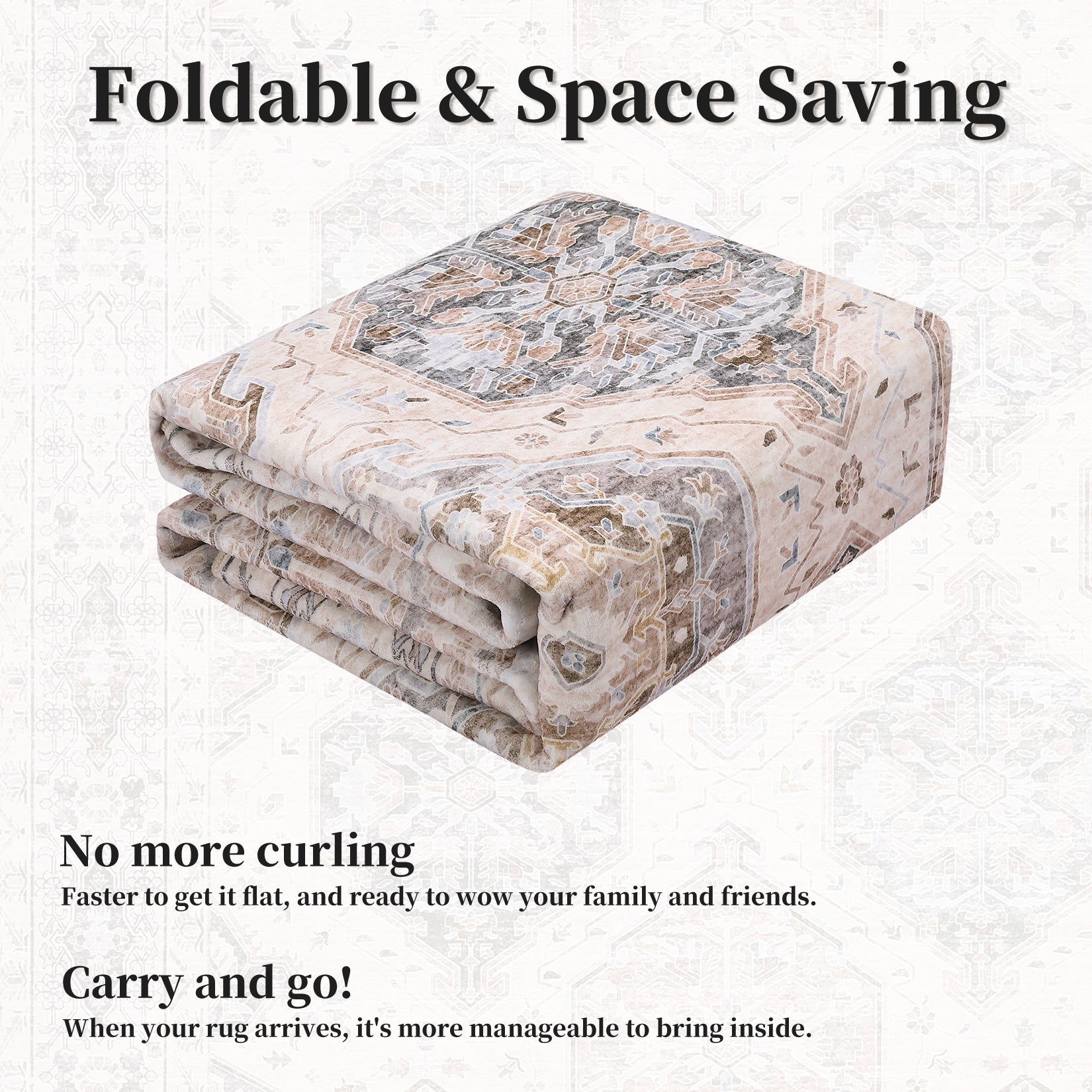 Garvee Persian Beige 9x12 Vintage Area Rug Irregular Medallion Ultra-Thin Non Slip Floral Print Indoor Mat for Living Room Dining Room Bedroom Farmhouse