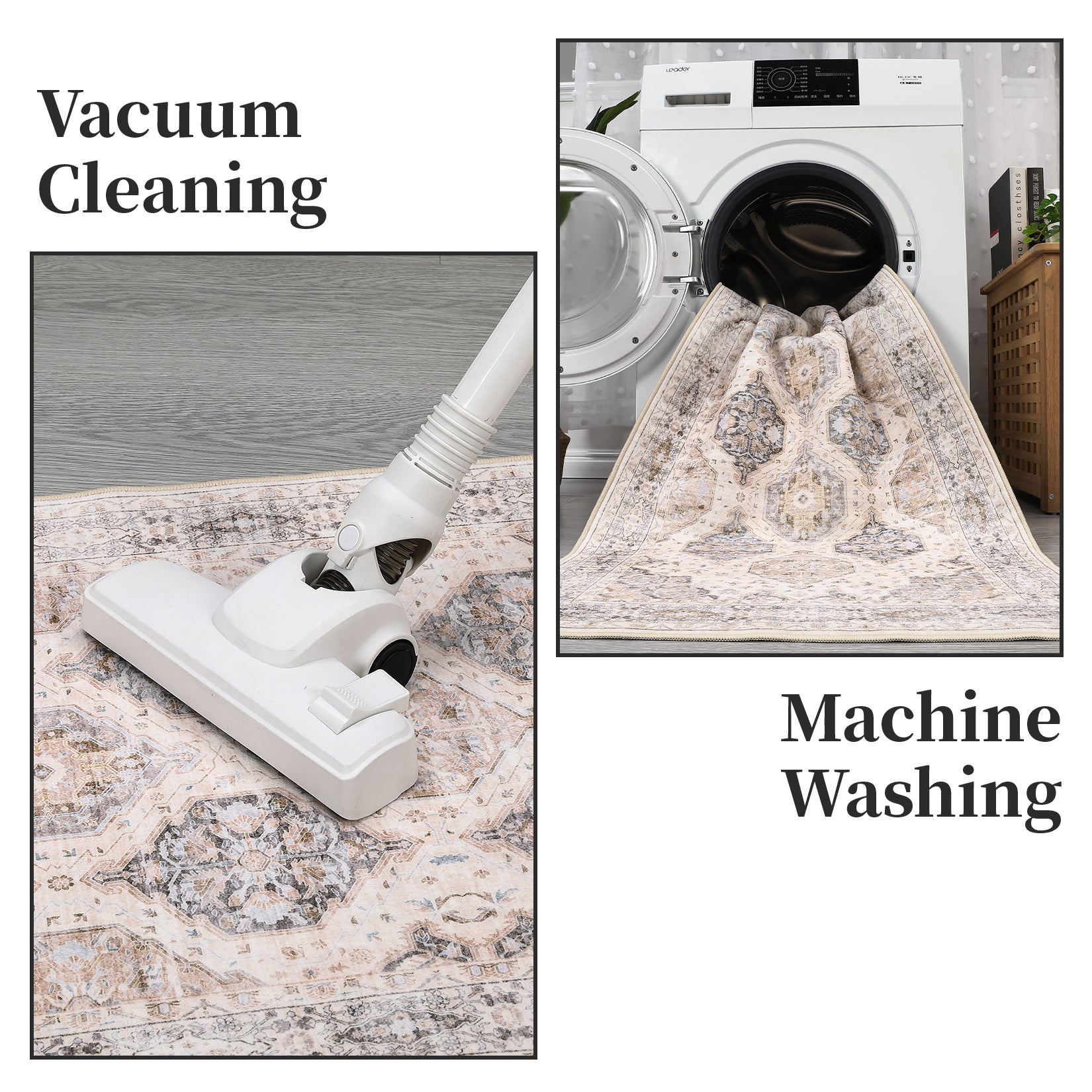 Garvee Persian Beige 9x12 Vintage Area Rug Irregular Medallion Ultra-Thin Non Slip Floral Print Indoor Mat for Living Room Dining Room Bedroom Farmhouse