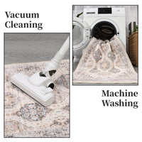 Garvee Persian Beige 9x12 Vintage Area Rug Irregular Medallion Ultra-Thin Non Slip Floral Print Indoor Mat for Living Room Dining Room Bedroom Farmhouse