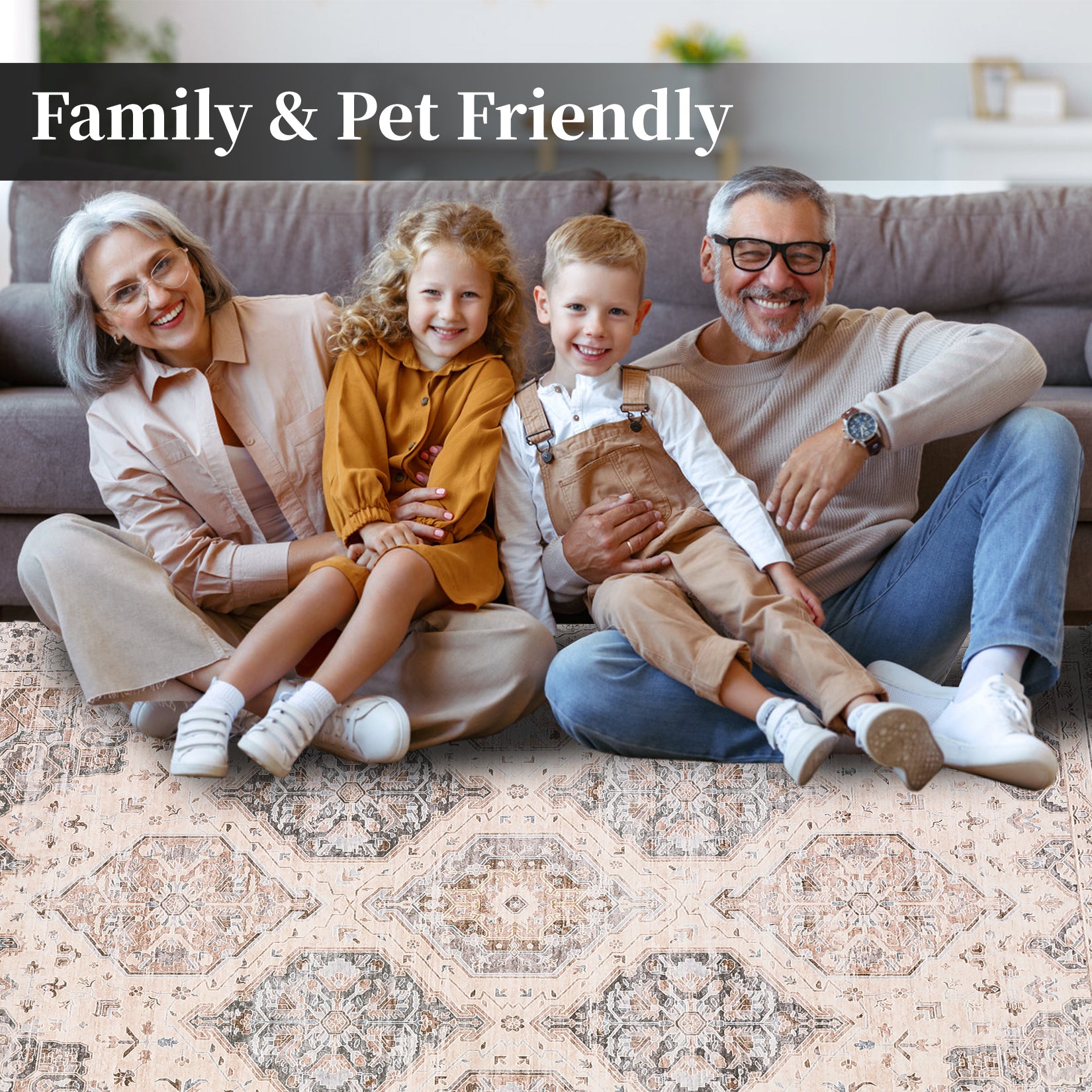 Garvee Persian Beige 9x12 Vintage Area Rug Irregular Medallion Ultra-Thin Non Slip Floral Print Indoor Mat for Living Room Dining Room Bedroom Farmhouse