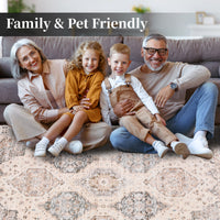 Garvee Persian Beige 9x12 Vintage Area Rug Irregular Medallion Ultra-Thin Non Slip Floral Print Indoor Mat for Living Room Dining Room Bedroom Farmhouse