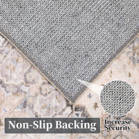 Garvee Persian Beige 9x12 Vintage Area Rug Irregular Medallion Ultra-Thin Non Slip Floral Print Indoor Mat for Living Room Dining Room Bedroom Farmhouse