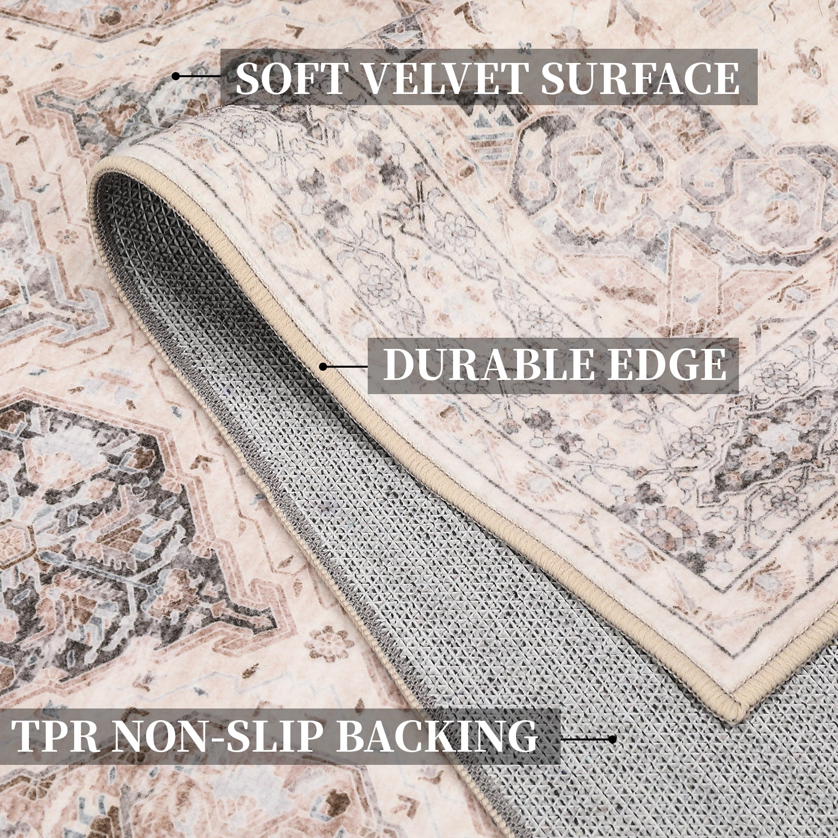 Garvee Persian Beige 9x12 Vintage Area Rug Irregular Medallion Ultra-Thin Non Slip Floral Print Indoor Mat for Living Room Dining Room Bedroom Farmhouse